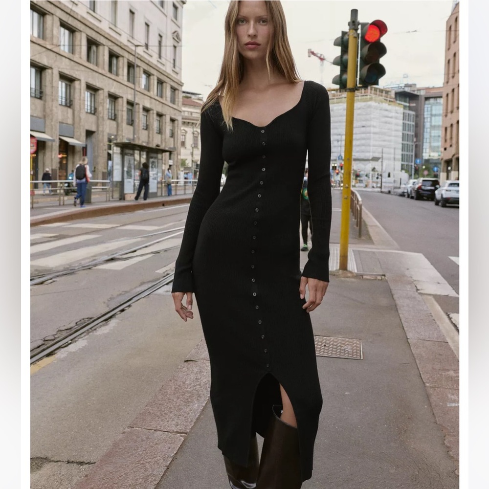 Zara NWT rib knit midi dress black 6216/100 - Picture 2 of 12